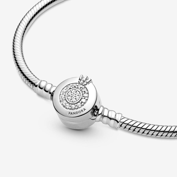 Pandora 7.5" Sterling Silver Moments Sparkling O Snake Chain Bracelet - Picture 8 of 10